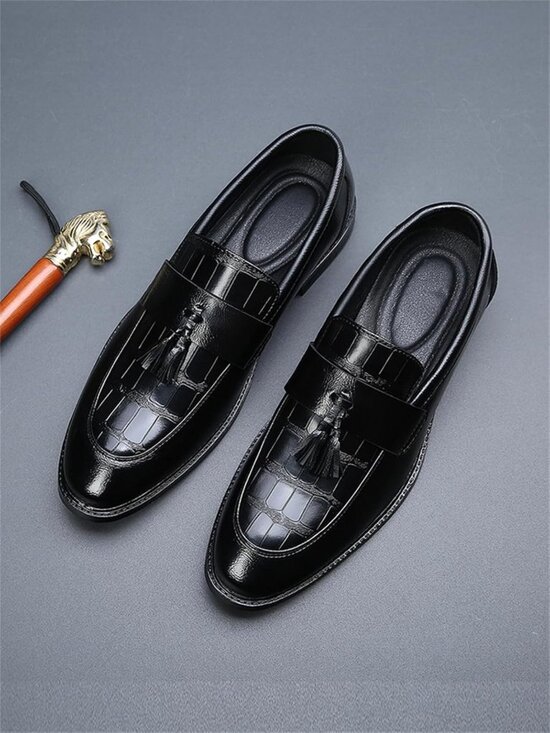 Vintage Crocodile Print Tassel Loafers for Men - Slip-On Dress Shoes, Casual main image 6